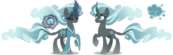 Size: 4000x1276 | Tagged: safe, artist:orin331, imported from derpibooru, mistmane, umbrum, alternate universe, clothes, curved horn, cutie mark, ethereal mane, ethereal tail, eye mist, eyes closed, glowing, glowing horn, horn, kimono (clothing), leonine tail, magic, magic aura, mistmane's flower, race swap, simple background, slit pupils, smiling, tail, telekinesis, transparent background