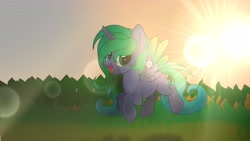 Size: 4096x2304 | Tagged: safe, artist:fededash, imported from derpibooru, oc, oc only, oc:tammy, alicorn, alicorn oc, cloud, flying, horn, sun, wings