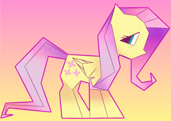 Size: 1243x881 | Tagged: safe, artist:relighted, derpibooru exclusive, imported from derpibooru, fluttershy, pegasus, pony, abstract, abstract art, angular, colorful, female, gradient background, mare, modern art, poly, polygon, solo, surreal