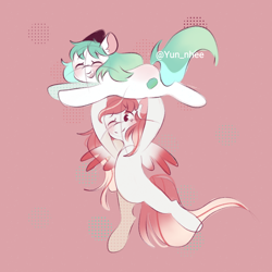 Size: 2000x2000 | Tagged: safe, artist:junne, imported from derpibooru, oc, oc:gumdrop, oc:making amends, earth pony, pegasus, pony, bipedal, duo, duo female, female, mare