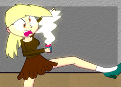 Size: 583x417 | Tagged: safe, artist:tweenanimations studios, imported from derpibooru, derpy hooves, human, equestria girls, derp, human coloration, open mouth, shocked, soda, soda can