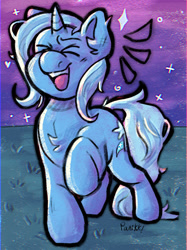 Size: 1024x1366 | Tagged: safe, artist:panikkoi, imported from derpibooru, trixie, pony, unicorn, ><, ear fluff, eyes closed, female, mare, open mouth, smiling, solo