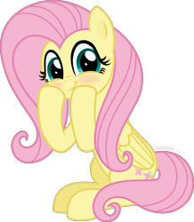 Size: 8000x9185 | Tagged: safe, artist:n0kkun, imported from derpibooru, fluttershy, pegasus, pony, absurd resolution, blushing, cute, daaaaaaaaaaaw, female, hooves on cheeks, mare, shyabetes, simple background, solo, transparent background, vector