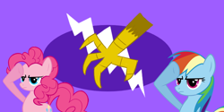 Size: 800x400 | Tagged: safe, artist:atomicgreymon, artist:horsesplease, artist:woodyramesses17, imported from derpibooru, pinkie pie, rainbow dash, flag, griffonstone, implied gilda, rainbow dash salutes