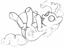 Size: 1914x1438 | Tagged: safe, artist:mizhisha, imported from derpibooru, pinkie pie, earth pony, pony, balloon, balloon fetish, black and white, blowing up balloons, butt, female, fetish, grayscale, lying down, mare, monochrome, on back, plot, sketch, smiling, solo, that pony sure does love balloons