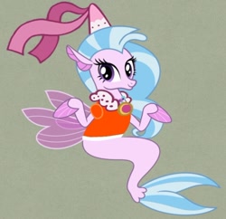 Size: 720x697 | Tagged: safe, artist:darlycatmake, imported from derpibooru, silverstream, hippogriff, seapony (g4), 1000 hours in ms paint, adorasexy, adorkable, beautiful, clothes, cute, dork, female, hat, hennin, jewelry, looking at you, looking offscreen, necklace, pretty, princess, scarf, sexy, shirt, sitting, smiling, smiling at you