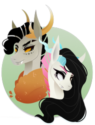 Size: 1500x1977 | Tagged: safe, artist:ryrxian, imported from derpibooru, oc, oc only, draconequus, hybrid, bust, chest fluff, draconequus oc, duo, interspecies offspring, offspring, parent:discord, parent:fluttershy, parents:discoshy, simple background, transparent background