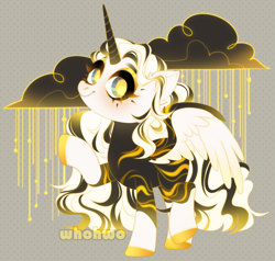 Size: 2799x2660 | Tagged: safe, artist:whohwo, imported from derpibooru, oc, oc only, alicorn, pony, alicorn oc, base used, eyelashes, female, fusion, hoof polish, horn, makeup, mare, rain, raised hoof, smiling, solo, wings