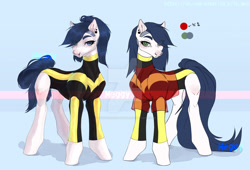 Size: 1280x872 | Tagged: safe, artist:meggychocolatka, imported from derpibooru, oc, oc only, earth pony, pony, clothes, duo, ear piercing, earth pony oc, eyelashes, female, mare, piercing