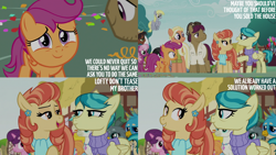 Size: 1280x720 | Tagged: safe, edit, edited screencap, editor:quoterific, imported from derpibooru, screencap, aunt holiday, auntie lofty, cheerilee, chipcutter, derpy hooves, gabby, gallus, mane allgood, mercury, scootaloo, snap shutter, starry eyes (character), sugar belle, terramar, trouble shoes, zippoorwhill, alicorn, classical hippogriff, earth pony, griffon, hippogriff, pegasus, pony, season 9, the last crusade, spoiler:s09, female, filly, flying, foal, male, mare, open mouth, open smile, smiling, spread wings, stallion, text, wings