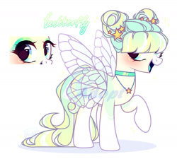 Size: 1600x1442 | Tagged: safe, artist:fenix-artist, imported from derpibooru, oc, oc only, pony, base used, butterfly wings, choker, coat markings, eyelashes, female, jewelry, mare, necklace, open mouth, simple background, smiling, socks (coat markings), solo, white background, wings