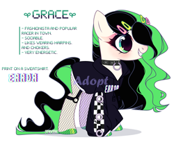 Size: 5400x4433 | Tagged: safe, artist:fenix-artist, imported from derpibooru, oc, oc only, oc:grace, earth pony, pony, base used, clothes, collar, earth pony oc, eyelashes, female, fishnets, grin, hairclip, hoof polish, mare, smiling, solo