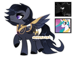 Size: 3939x2992 | Tagged: safe, artist:mirrastat, imported from derpibooru, pony of shadows, princess celestia, oc, alicorn, pegasus, pony, base used, colored hooves, eyelashes, female, interspecies offspring, male, mare, offspring, parent:pony of shadows, parent:princess celestia, pegasus oc, raised hoof, screencap reference, simple background, smiling, stallion, transparent background