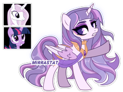 Size: 3389x2538 | Tagged: safe, artist:mirrastat, imported from derpibooru, fleur-de-lis, twilight sparkle, oc, alicorn, pony, alicorn oc, base used, eyelashes, female, horn, magical lesbian spawn, makeup, mare, offspring, parent:fleur-de-lis, parent:twilight sparkle, raised hoof, simple background, smiling, transparent background, twilight sparkle (alicorn), wings