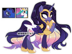 Size: 3820x2872 | Tagged: safe, artist:mirrastat, imported from derpibooru, princess celestia, princess luna, oc, alicorn, pony, alicorn oc, armor, base used, colored wings, eyelashes, female, helmet, high res, hoof shoes, horn, long mane, magical lesbian spawn, mare, multicolored wings, offspring, parent:princess celestia, parent:princess luna, parents:princest, peytral, princess shoes, product of incest, raised hoof, simple background, slim, smiling, transparent background, white eyes, wings