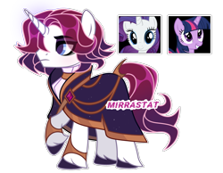 Size: 4452x3463 | Tagged: safe, artist:mirrastat, imported from derpibooru, rarity, twilight sparkle, oc, pony, unicorn, base used, choker, clothes, eyelashes, female, horn, magical lesbian spawn, makeup, male, mare, offspring, parent:rarity, parent:twilight sparkle, parents:rarilight, raised hoof, simple background, smiling, stallion, transparent background, unicorn oc, unshorn fetlocks