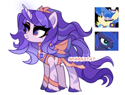 Size: 1280x966 | Tagged: safe, artist:mirrastat, imported from derpibooru, princess luna, sapphire shores, oc, alicorn, earth pony, pony, alicorn oc, base used, clothes, eyelashes, female, horn, magical lesbian spawn, mare, offspring, parent:princess luna, parent:sapphire shores, simple background, smiling, transparent background, unshorn fetlocks, wings