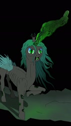 Size: 1080x1920 | Tagged: safe, artist:sunlightsunshine, imported from derpibooru, queen chrysalis, changeling, changeling queen, black background, canterlot wedding 10th anniversary, emaciated, female, simple background, solo, souls, spirit, thin