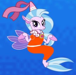 Size: 719x716 | Tagged: safe, artist:darlycatmake, imported from derpibooru, silverstream, hippogriff, seapony (g4), under the sparkling sea, adorasexy, adorkable, beautiful, clothes, cute, dork, dress, dressup, female, hat, hennin, jewelry, looking at you, looking offscreen, necklace, pretty, princess, scarf, sexy, smiling, smiling at you, swimming, underwater