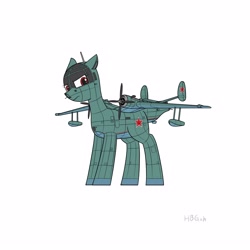 Size: 3000x3000 | Tagged: safe, artist:hbgxh, imported from derpibooru, oc, oc only, unnamed oc, original species, plane pony, pony, beriev be-6, female, frown, high res, plane, ponified, propeller, simple background, solo, soviet, unamused, white background