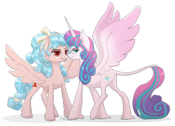 Size: 1280x926 | Tagged: safe, artist:shaslan, imported from derpibooru, cozy glow, princess flurry heart, alicorn, pegasus, pony, cozyheart, female, lesbian, shipping, simple background, transparent background