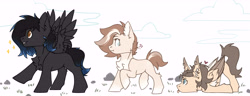 Size: 5669x2176 | Tagged: safe, artist:dorkmark, imported from derpibooru, oc, oc:dima, oc:pandachenn, oc:shadowguy, earth pony, pegasus, pony