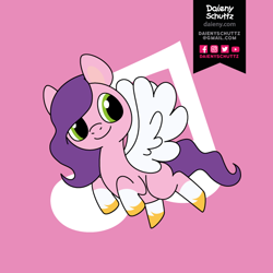 Size: 600x600 | Tagged: safe, artist:daieny, imported from derpibooru, pipp petals, pegasus, pony, female, flying, g5, looking at you, mare, pink background, simple background, smiling, solo