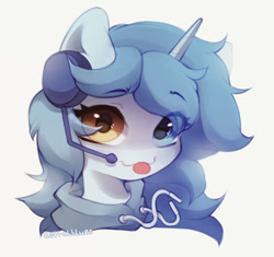 Size: 1280x1205 | Tagged: safe, artist:astralblues, imported from derpibooru, oc, pony, unicorn, bust, female, headset, heterochromia, mare, portrait, solo