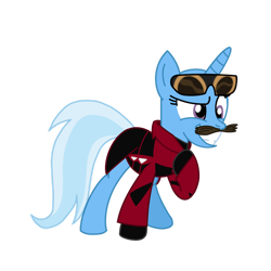Size: 1280x1281 | Tagged: safe, artist:chanyhuman, imported from derpibooru, trixie, pony, unicorn, clothes, cosplay, costume, crazy eyes, crazy face, doctor eggman, facial hair, faic, female, mare, moustache, simple background, solo, sonic the hedgehog (series), sonic the hedgehog 2 (movie), transparent background