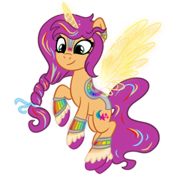 Size: 768x799 | Tagged: safe, artist:sjart117, imported from derpibooru, sunny starscout, alicorn, pony, alicorn sunny starscout, alicornified, artificial alicorn, artificial horn, artificial wings, ask the mane 11, augmented, cyberpunk, ear piercing, earring, g5, jewelry, my little pony: a new generation, piercing, race swap, saddle, simple background, sunnycorn, super form, tack, transparent background, unshorn fetlocks, wings