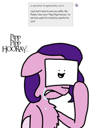 Size: 1798x2146 | Tagged: safe, artist:professorventurer, imported from derpibooru, pipp petals, pegasus, pony, series:ask pippamena, crying, g5, hiding face, mask, my little pony: a new generation, paper, pipp pipp hooray