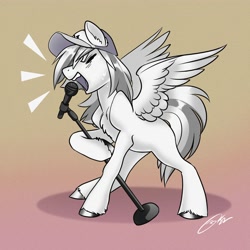 Size: 3600x3600 | Tagged: safe, artist:opalacorn, imported from derpibooru, oc, oc only, pegasus, pony, baseball cap, cap, hat, microphone, singing, solo