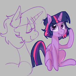 Size: 1500x1500 | Tagged: safe, artist:rirurirue, imported from derpibooru, twilight sparkle, alicorn, pony, colored, gray background, short hair, simple background, sketch, solo, twilight sparkle (alicorn)