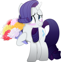 Size: 6064x6158 | Tagged: safe, artist:lincolnbrewsterfan, edit, editor:nc-tv, imported from derpibooru, vector edit, rarity, unicorn, my little pony: the movie, simple ways, .svg available, bashful, blue eyes, blush sticker, blushing, bouquet, bouquet of flowers, cropped, cute, female, flattered, flower, highlights, holding, hoof hold, looking at you, looking up, looking up at you, mare, movie accurate, raribetes, rose, rosy cheeks, shading, simple background, smiling, svg, transparent background, vector