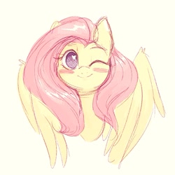 Size: 787x787 | Tagged: safe, artist:angrylittlerodent, imported from derpibooru, fluttershy, pegasus, pony, blush sticker, blushing, bust, cute, daaaaaaaaaaaw, female, heart eyes, looking at you, mare, no pupils, one eye closed, portrait, shyabetes, smiling, solo, wingding eyes, wink, winking at you