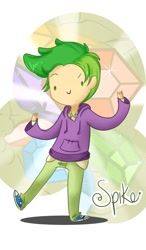 Size: 598x1024 | Tagged: artist needed, safe, imported from ponybooru, spike, human, adventure time, clothes, cute, happy, hoodie, humanized, jacket, male, smiling, solo, spikabetes