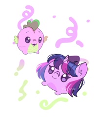 Size: 544x677 | Tagged: safe, artist:yun_nhee, imported from derpibooru, spike, twilight sparkle, dragon, pony, beady eyes, chibi, cute, duo, ear fluff, round, spikabetes, toy interpretation, twiabetes