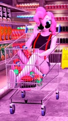 Size: 1080x1920 | Tagged: safe, artist:greenvazzy, imported from derpibooru, pinkie pie, anthro, plantigrade anthro, 3d, chips, clothes, doritos, female, food, grocery store, shoes, shopping, shopping cart, sneakers, solo, source filmmaker, sunglasses, tanktop