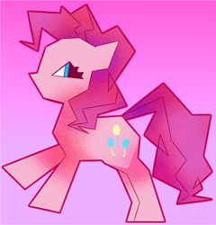 Size: 1051x1094 | Tagged: safe, artist:relighted, imported from derpibooru, pinkie pie, earth pony, pony, angular, colorful, gradient background, pink, pink background, simple background, stylized
