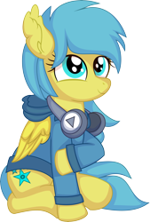 Size: 5356x7924 | Tagged: safe, artist:cyanlightning, imported from derpibooru, oc, oc only, oc:cerulean sky, pegasus, pony, .svg available, absurd resolution, clothes, ear fluff, female, headphones, hoodie, simple background, sitting, solo, teenager, transparent background, vector