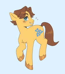Size: 2300x2600 | Tagged: safe, artist:exxi00, imported from derpibooru, caramel, earth pony, pony, blue background, male, simple background, solo, stallion
