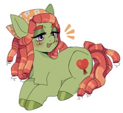 Size: 1394x1280 | Tagged: safe, artist:exxi00, imported from derpibooru, tree hugger, earth pony, pony, bandana, dreadlocks, female, lidded eyes, lying down, mare, open mouth, prone, simple background, solo, white background