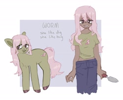 Size: 2700x2200 | Tagged: safe, artist:exxi00, imported from derpibooru, oc, oc only, oc:worm, earth pony, human, pony, solo