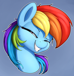Size: 2734x2793 | Tagged: safe, artist:whiskeypanda, imported from derpibooru, rainbow dash, pegasus, pony, bust, eyebrows, faic, female, grin, gritted teeth, lidded eyes, looking sideways, mare, raised eyebrow, shit eating grin, simple background, smiling, smug, smugdash, solo, squint, teeth