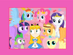 Size: 4023x3034 | Tagged: safe, artist:04startycornonline88, imported from derpibooru, applejack, fluttershy, pinkie pie, rainbow dash, rarity, spike, twilight sparkle, alicorn, dragon, earth pony, human, pegasus, pony, unicorn, alicorn six, alicornified, applecorn, crown, dragon wings, fiona munson, fluttercorn, friends are always there for you, group photo, group picture, group shot, jewelry, mane seven, mane six, pinkiecorn, princess, race swap, rainbowcorn, raricorn, regalia, tiara, twilight sparkle (alicorn), winged spike, wings