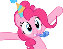 Size: 925x720 | Tagged: safe, edit, edited screencap, imported from derpibooru, screencap, pinkie pie, earth pony, pony, baby cakes, season 2, background removed, cute, diapinkes, hat, noisemaker, not a vector, party hat, simple background, solo, transparent background