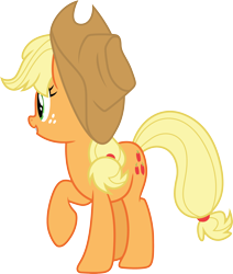 Size: 3000x3538 | Tagged: safe, artist:cloudy glow, artist:yanoda, imported from derpibooru, applejack, earth pony, pony, the mean 6, .ai available, cowboy hat, female, freckles, hat, high res, mare, open mouth, raised hoof, simple background, solo, stetson, transparent background, vector