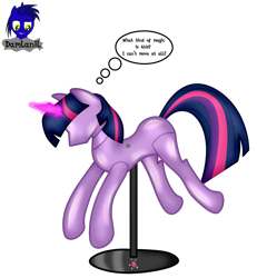 Size: 3840x4154 | Tagged: safe, artist:damlanil, imported from derpibooru, twilight sparkle, alicorn, pony, bondage, clothes, collar, comic, crystal horn, encasement, fake horn, female, horn, i have no mouth and i must scream, inanimate tf, latex, link in description, magic, magic aura, mannequin, mannequin tf, mare, no mouth, objectification, pedestal, petrification, ponyquin, rubber, shiny, show accurate, simple background, solo, speech bubble, text, transformation, transparent background, twilight sparkle (alicorn), vector