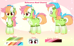 Size: 3058x1911 | Tagged: safe, artist:2pandita, imported from derpibooru, oc, oc:keef charms, earth pony, pony, female, mare, reference sheet, solo