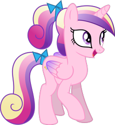 Size: 2431x2645 | Tagged: safe, artist:thatusualguy06, imported from derpibooru, princess cadance, alicorn, pony, .svg available, canterlot wedding 10th anniversary, colored wings, colored wingtips, female, folded wings, full body, high res, hooves, horn, mare, open mouth, open smile, ponytail, raised hoof, ribbon, simple background, smiling, solo, standing, svg, tail, teen princess cadance, transparent background, vector, wings